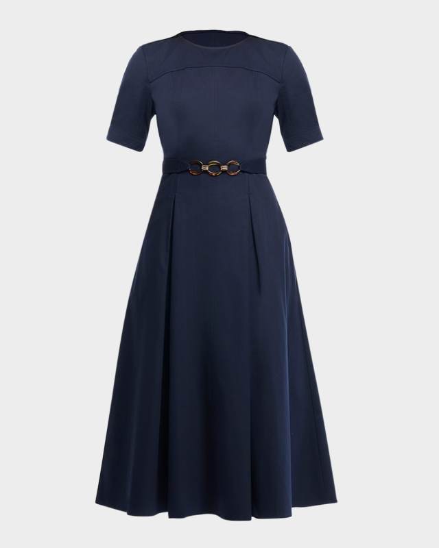 Cheryl Pleated Chain-Front Midi Dress
